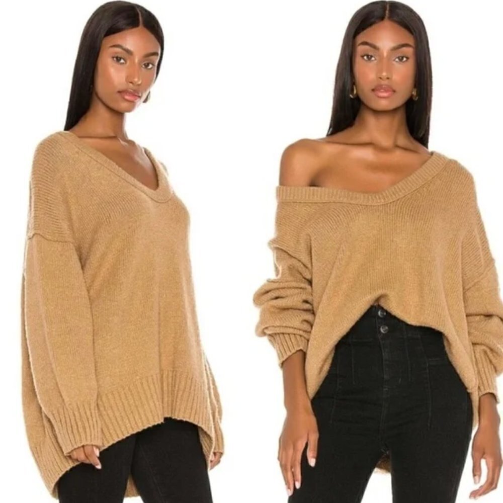 Free People Brookside Tunic Desert Camel Brown Relaxed Fit Sweater L